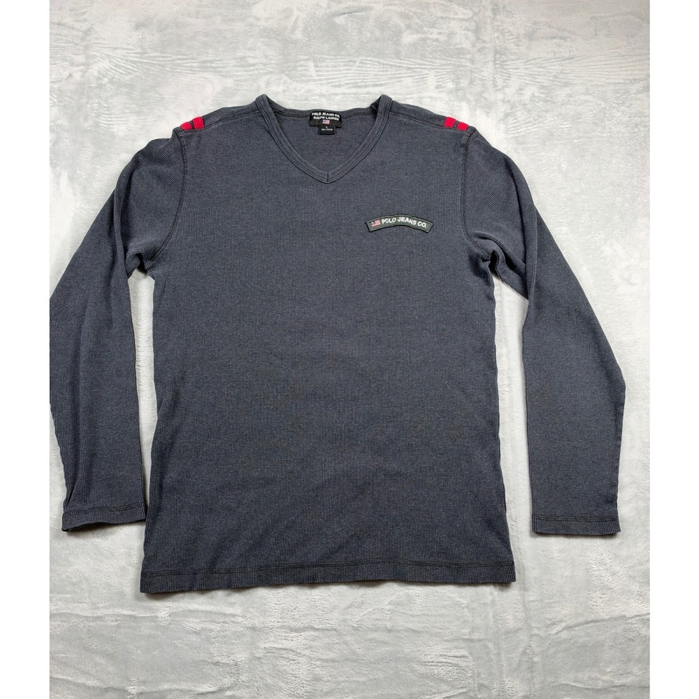 Vintage Polo Jeans Co Ralph Lauren Men L Dense Ribbed V Neck Long Sleeve Y2K